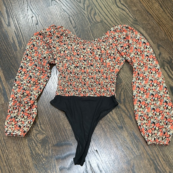 Lulus Beauty Embodied Black Floral Off-the-Shoulder Smocked Bodysuit - Picture 5 of 6